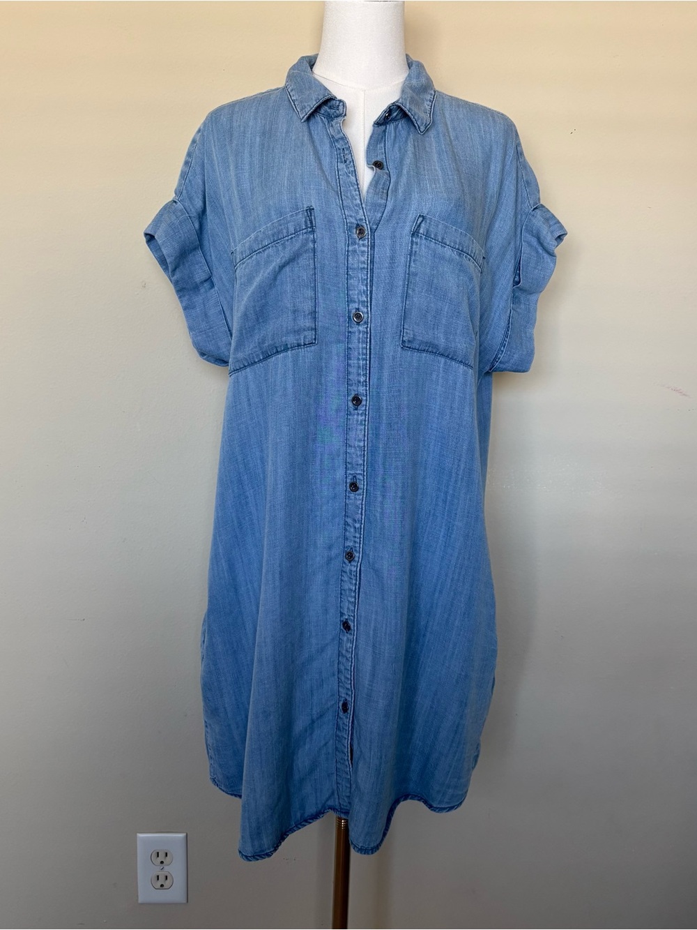 Velvet Heart XL Tencel Chambray Shirt Dress Button Front Pockets Summer Capsule